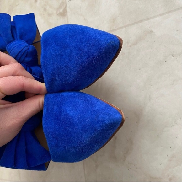 $550 Ulla Johnson Lucia Blue Suede Bow Pointed Toe Block Heels Mules size 9.5 - Picture 10 of 13